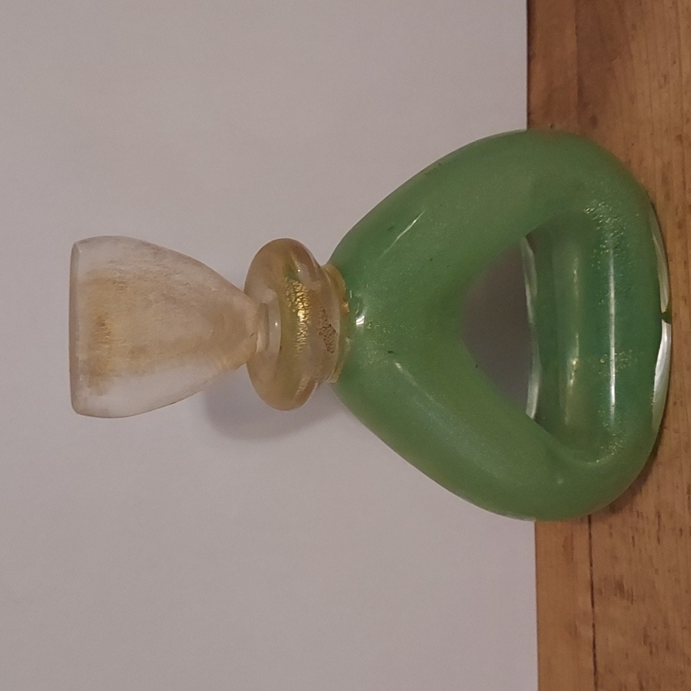 Vintage Murano Italian Art Glass Perfume Bottle Green Gold Aventurine Venetian